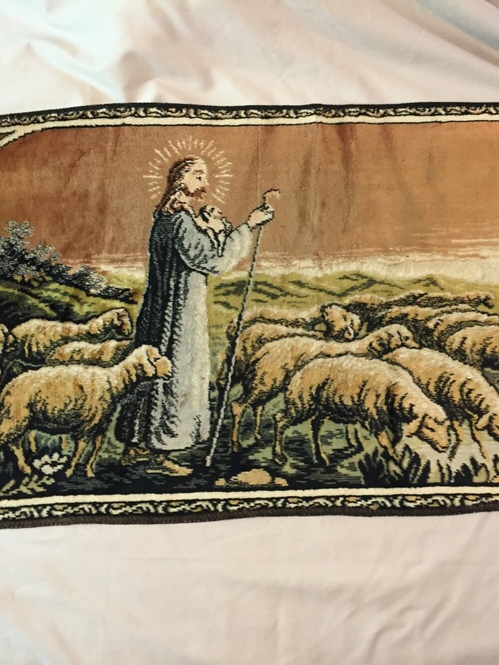 Vintage Lamb of God Tapestry Rug/Wall Hanging 19" x 38"